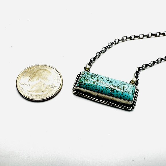 Kingman Turquoise & Sterling Silver Pendant Necklace—Navajo artist Johnny Dixon - Picture 3 of 10